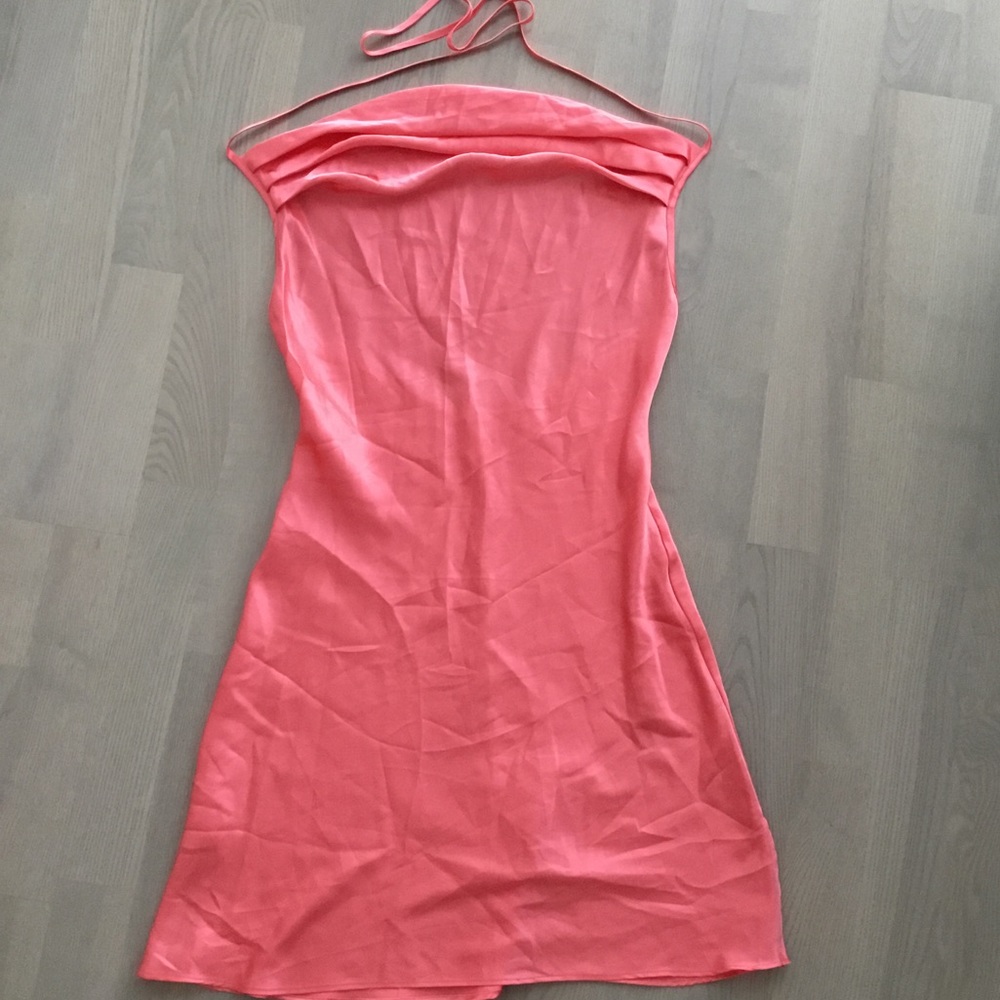 La Vie En Rose Pink / Peach / Salmon Satin Backless Halter Nightie Slip Dress